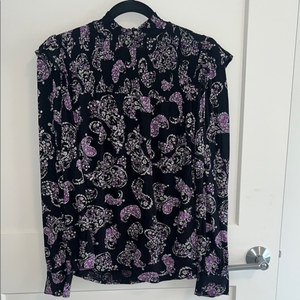 LOFT Black and Purple Paisley Women's Top - size small - Picture 2 of 10